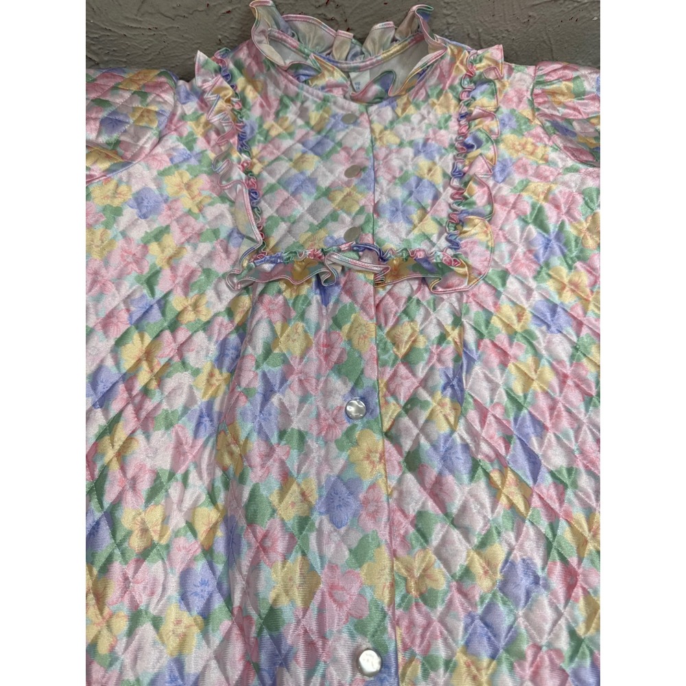 Vintage Her Majesty‎ JC Penney Quilted Floral Robe Pink Blue Sz 14 307-3806
